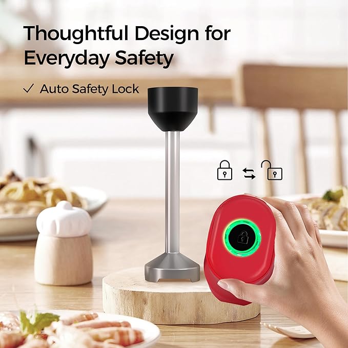 Cordless Hand Blender, 12V Rechargeable Immersion Blender with Brushless Motor, 60+ Bowls per Charge, 2-Blade, Auto Lock, Whisk & Frother for Soup, Smoothies, Baby Food