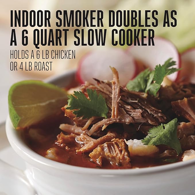 WESTON 2-in-1 Programmable Slow Cooker & Electric Indoor Smoker, 6 Quart, 3-Tier Smoking Rack for Meat, Cheese and More, Dishwasher Safe Crock, Temperature Probe, Includes 16 oz. Party Dipper, Black