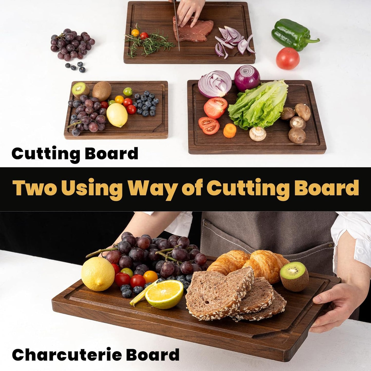 Heimlove 20x15 Walnut Cutting Board, Wooden Cutting Boards for Kitchen, Large Butcher Block Cutting Board, Wood Cutting Boards for Kitchen with Juice Groove, Gift for Festival, Wedding(Gift Box)