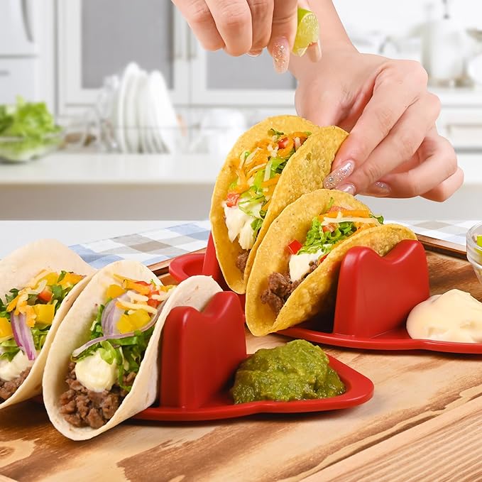 Taco Tuesday Kit, Taco Bar Serving Set for a Party with 3-Temp Control, 33oz Heated Pot, 6 Removable Trays & 4 Taco Holders, Lazy Susan Taco Bar for Burritos, Nachos, and Fajitas, Christmas Gift