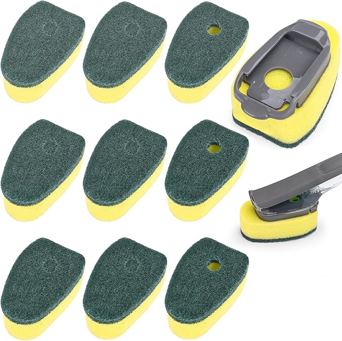 Sponge Dishwand Brush Refills for Scotch-Brite Dishwand - 10 Pack Dish Soap Non-Scratch Brush Refills for Nonstick Pots and Pans, Glass & Tubs（Green