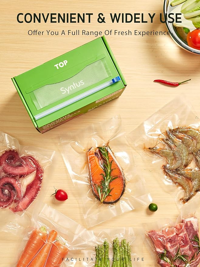 Syntus 11" x 150' Food Vacuum Seal Roll Keeper with Cutter Dispenser, Commercial Grade Vacuum Sealer Bag Rolls, BPA Free Food Vac Bags, Ideal for Storage, Meal Prep and Sous Vide