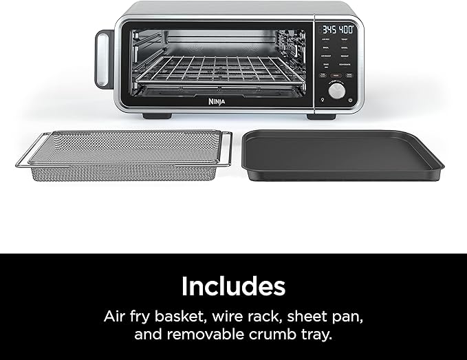 Ninja SP201 Digital Air Fry Pro Countertop 8-in-1 Oven with Extended Height, XL Capacity, Flip Up & Away Capability for Storage Space, with Air Fry Basket, Wire Rack & Crumb Tray, Silver