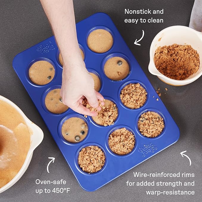 Great Jones Stud Muffin (Raspberry) | Nonstick 12-Cup Muffin Pan | Dual-Layer Nonstick Coating | Chemical-Free & Nontoxic | Oven-Safe to 450°F | Warp-Resistant & Easy Cleanup