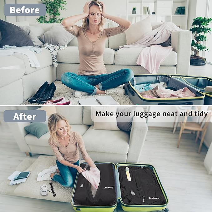 Vacuum Bag for Travel, Professional IPX8 Waterproof Reusable Vacuum Compression Bags for Travel Suitcases, Durable Space Saver Bag(2 PACK,With Pump)