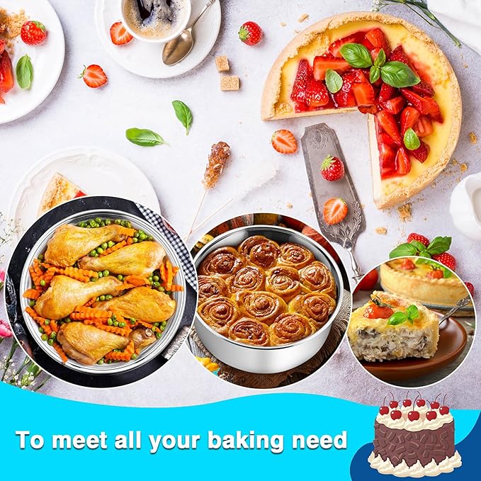 P&P CHEF 8 Inch Cake Pans Set, Round Baking Pan Stainless Steel Layer Birthday Wedding Cake Oven Pans, Non Toxic & Heavy Duty, Deep Side & Mirror Finish, Dishwasher Safe, (1Pc)