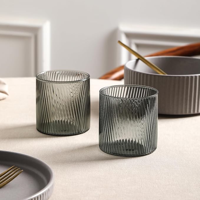 Stone Lain Haven Stoneware 32-Piece Dinnerware Set, Plates and Bowls Sets for 8, Grey Dish Set, Includes Dinner and Salad Plates, Cereal Bowls, Glassware, Microwave & Dishwasher Safe