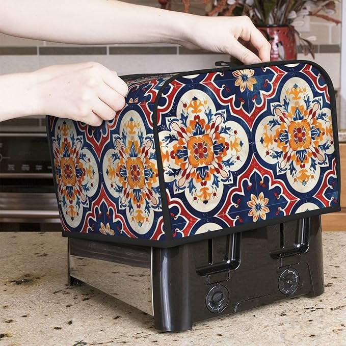 Purple Red Mandala Covers for 4 Slice Toasters,Cute Country Bread Machine Cover with Handle,Washable Stain Resistant Kitchen Small Appliance Cover Dining Decor