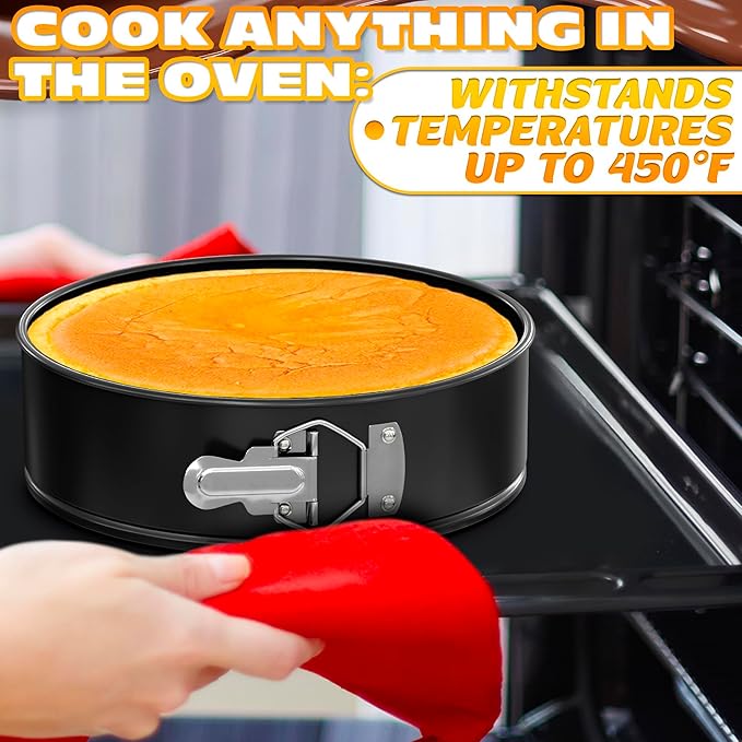 Spring Form Pan for Cheesecake - Leak Resistant Springform Pan Set, Easy-Open Latch, Removable Bottom, Clean Release, Nonstick Round Cake Pans Set, 60 Parchment Liners, Great as Kitchen Gifts for Mom