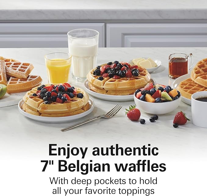Hamilton Beach Belgian Waffle Maker with PFAS-Free Non-Stick Ceramic-Coated Plates,Browning Control,Indicator Lights,Stainless Steel (26081),(Pack of 2)