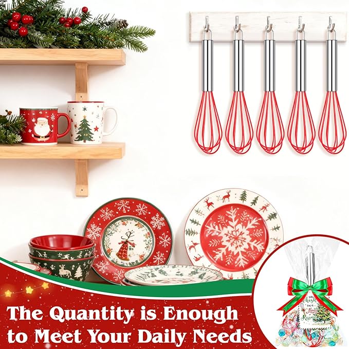 6 Set Christmas Whisk Gifts for Neighbor, Christmas Baking Supplies Include Silicone Whisks Greeting Card Ribbon and Plastic Bag Xmas Cooking Utensils for Neighbor Employee Stocking Stuffers Ideas
