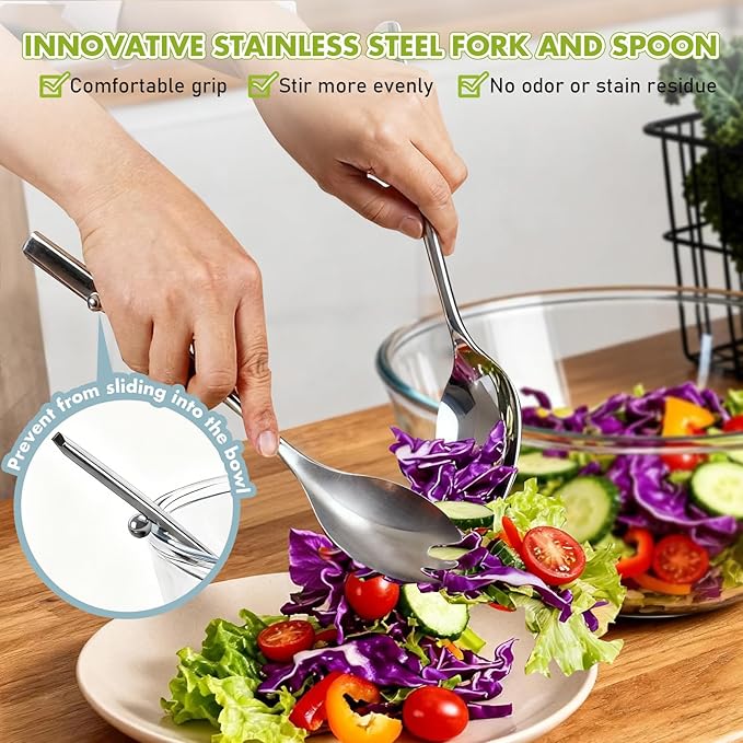 Greentainer Large Glass Salad Bowl with Stainless Steel Fork and Spoon, 144OZ Salad Serving Bowl for Kitchen, 4.5QT Glass Mixing Bowl for Cooking, Baking, Prepping, Dishwasher & Microwave Safe