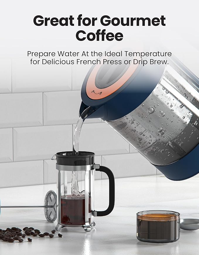 Vianté Electric Kettle With Infuser. No Plastic In Contact With Water. Hot Tea Maker With Temperature Control And Automatic Shut Off. 1.5 Liters Capacity | Midnight Blue Color