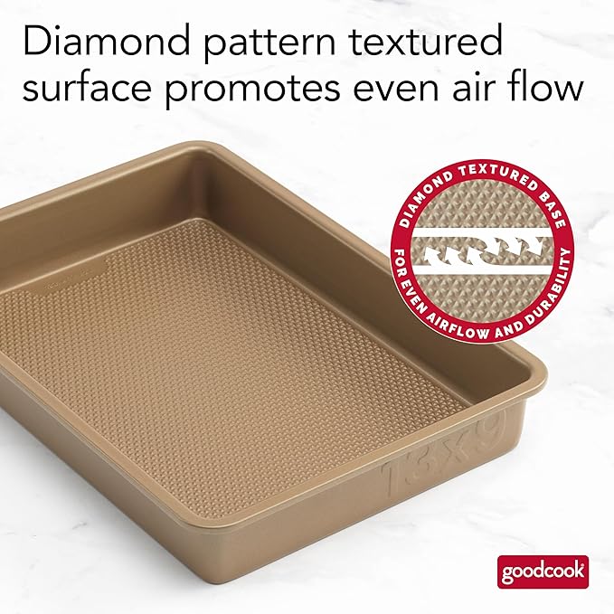 GoodCook BestBake Nonstick Bronze 9" x 13" Oblong Baking Pan, Textured Carbon Steel, Scratch-Resistant, Non-Toxic Cake Pan, 13x9 Bakeware, Durable Oven Pan for Even Heating and Easy Cleanup