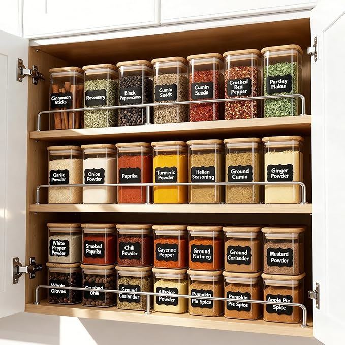 TBWIND 20 Pack 8 oz Square Glass Spice Jars with Lids and Labels – Airtight Small Spice Containers Set, Clear Glass Storage Jars for Seasoning, Spices, Kitchen Pantry Organization
