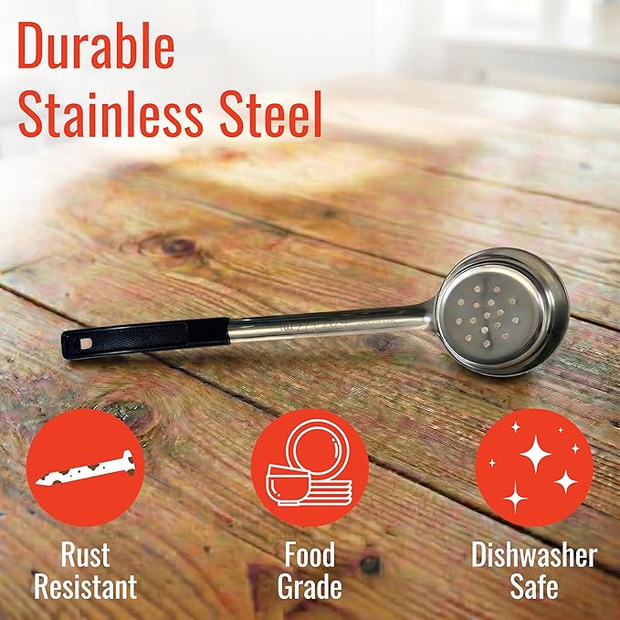 6 Ounce Slotted Stainless Steel Portion Control Ladle Spoon for Measuring and Serving; Commercial Grade Serving Scoops [Pack of 12]