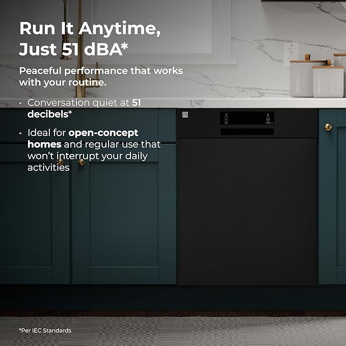 Kenmore 22-14599 24" Built-In Dishwasher - UltraWash, SmartWash, Sanitize Rinse, SmartDry and Leak Detection - 14 Place Settings - 51 DBA - ENERGY STAR Certified - 24" - Black