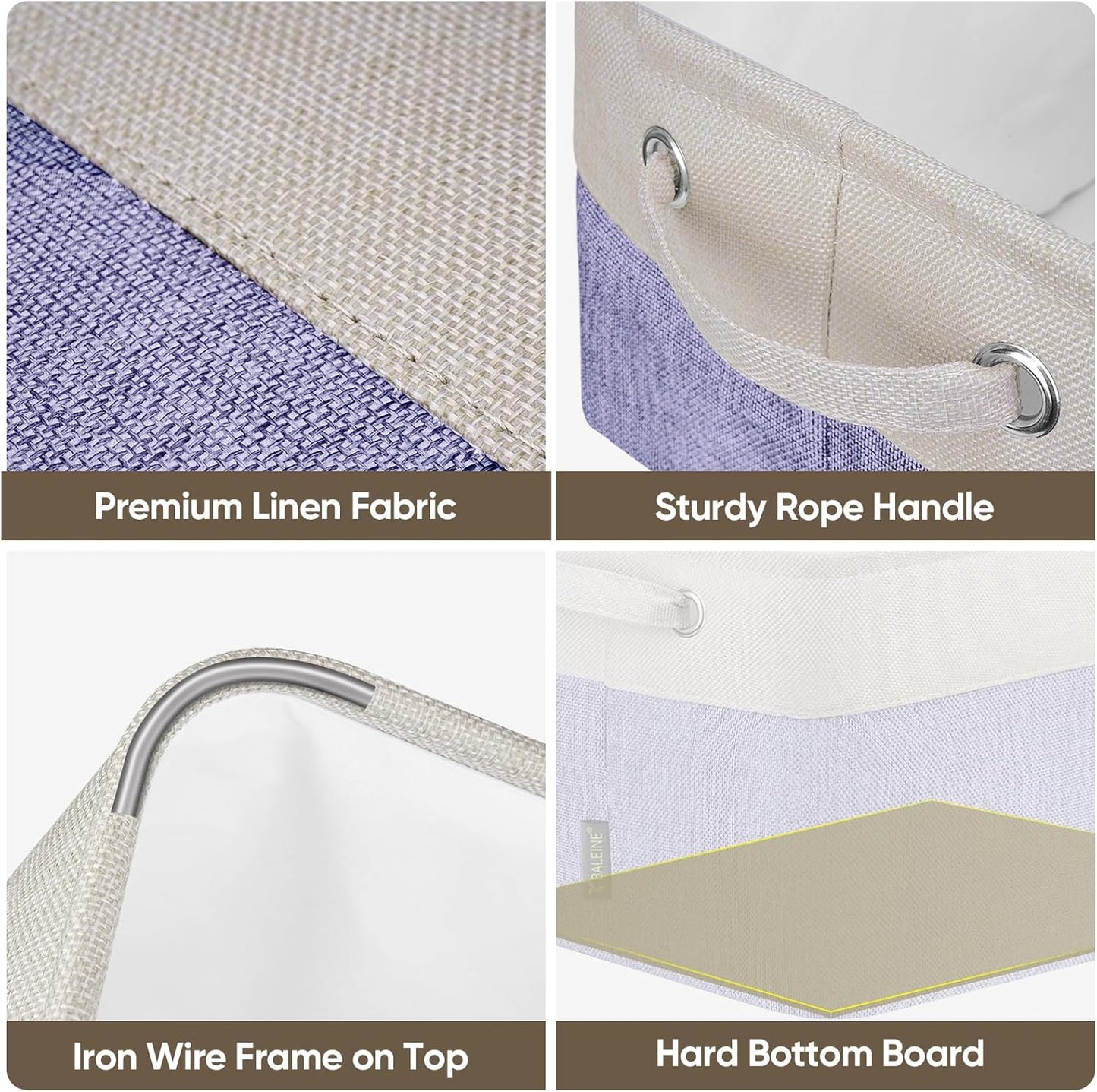 BALEINE 2 Pack Fabric Storage Bins for Shelves, Linen Storage Baskets for Organizing, Decorative Closet Bins for Clothes, Home (Lavender, 15''x11''x9.5'')