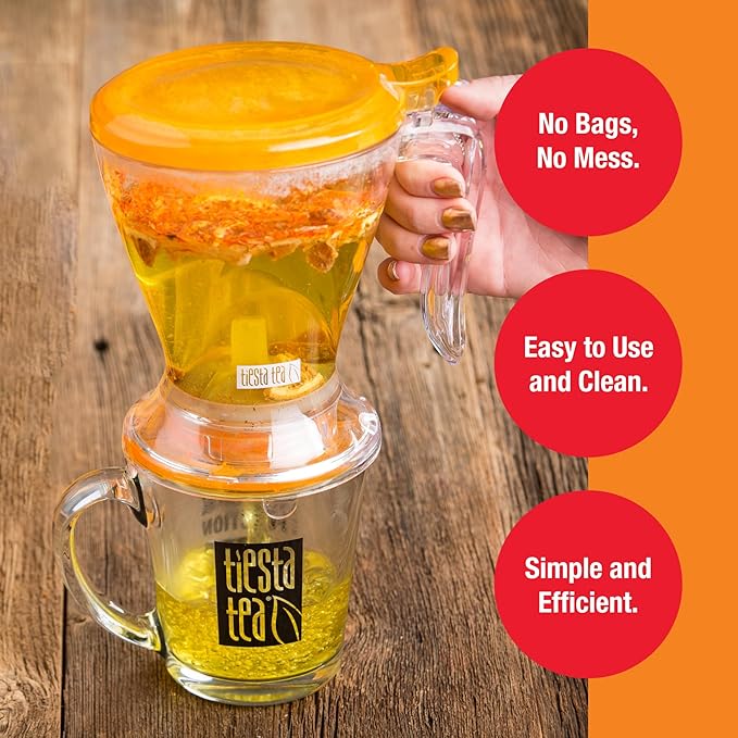 Tiesta Tea Brewmaster Infuser, Large Strainer for Loose Leaf Tea, Fine Mesh Bottom Dispensing, Microwave & Dishwasher Safe, Reusable Steeper, Loose Leaf Holder, 16 Oz