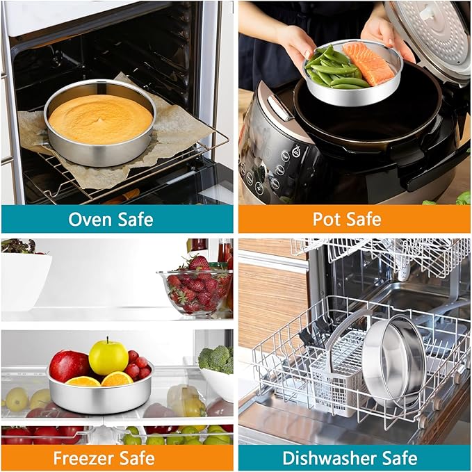 P&P CHEF 5 Inch Cake Pan Set of 2, Stainless Steel Round Baking Layer Cake Pans, Non Toxic & Healthy, Leak-proof & Easy Clean, Mirror Finish & Easy Releasing, Oven & Dishwasher Safe