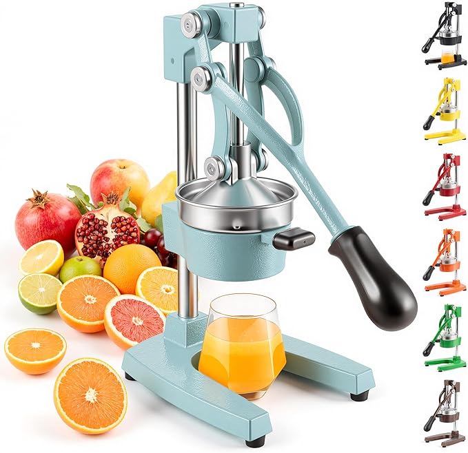 CO-Z Manual Citrus Juicer, Heavy-Duty Manual Juicer with Conical & Flat Pressure Plates, Professional Lemon Squeezer for Orange Pom Lime Lemon Juice, Dishwasher Safe Juice Press, Blue