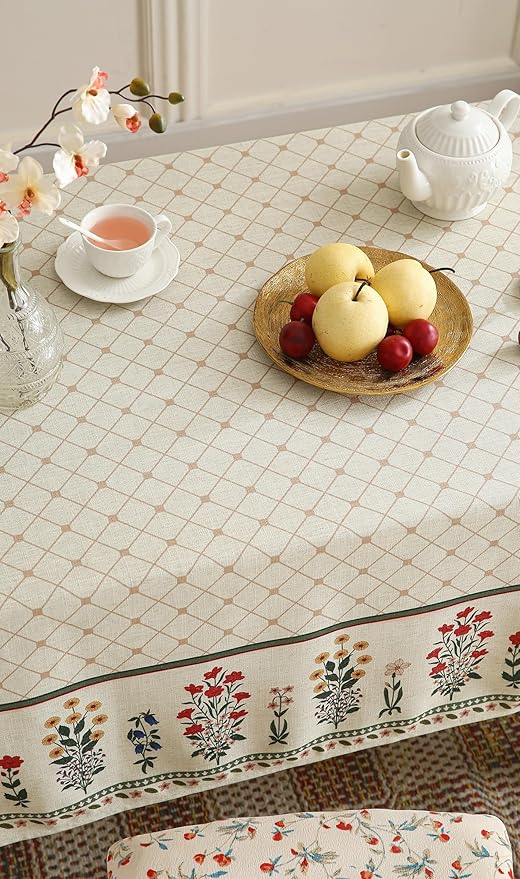 ISAENNE Designer Vintage Linen Floral Long Tablecloth Rectangle,Fall Colorful Modern Table Cloth,Anti-Wrinkle Decor Tablecloths for Dining Thanksgiving Kitchen Christmas,63"*102"-Bertina E