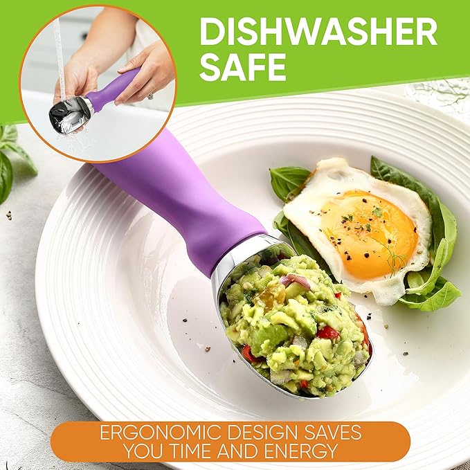 Spring Chef Metal Ice Cream Scoop with Comfortable Handle, Heavy Duty Sturdy Ice Cream Scooper Spoon for Cookie Dough, Frozen Yogurt, Gelato, Sorbet, Sundae, Melon - Dishwasher Safe - Orchid