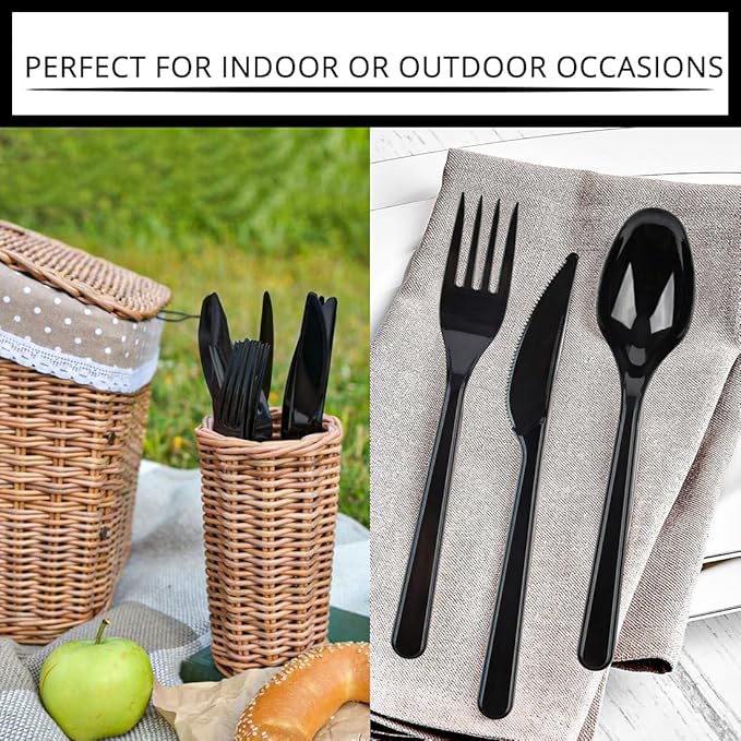 Party Bargains Disposable Cutlery set, Onyx Design, 360 Pieces: 180 Forks, 120 Spoons, 60 Knives
