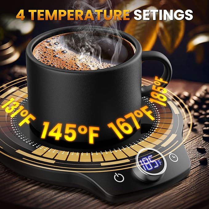 Fast Heating Mug warmer - 4 Temp Settings & 1-12H Timer, Coffee Cup Warmer Plate for Desk Auto Shut Off, LED Display Smart Candle Wax Warmer - Ideal Electric Beverage Warmer Gift for Coffee, Tea, Milk