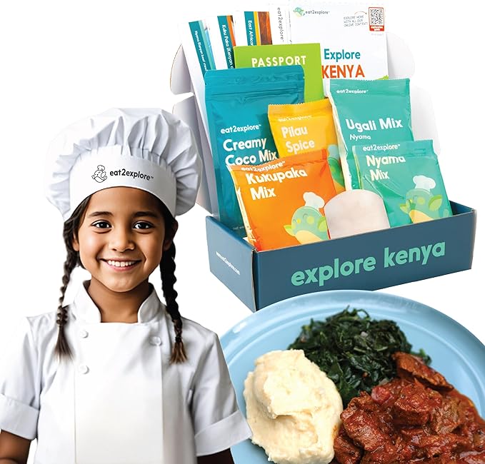eat2explore Cooking Kits for Kids 14 Pcs – Interactive & Educational Kids Cooking Sets Real for Ages 5 and Up,3 Recipe Cards & Global Ingredients – Fun for Young Chefs (Kenya Edition)