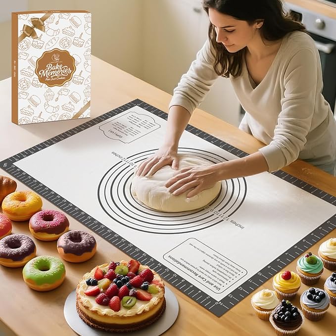Silicone Baking Mat, Non Stick Silicone Pastry Mat for Dough Rolling, Fondant Mat, Pie Crust Pizza, Macaron,Cookie Sheet, Reusable Baking Supplier Tools White Gray 32X24INCH