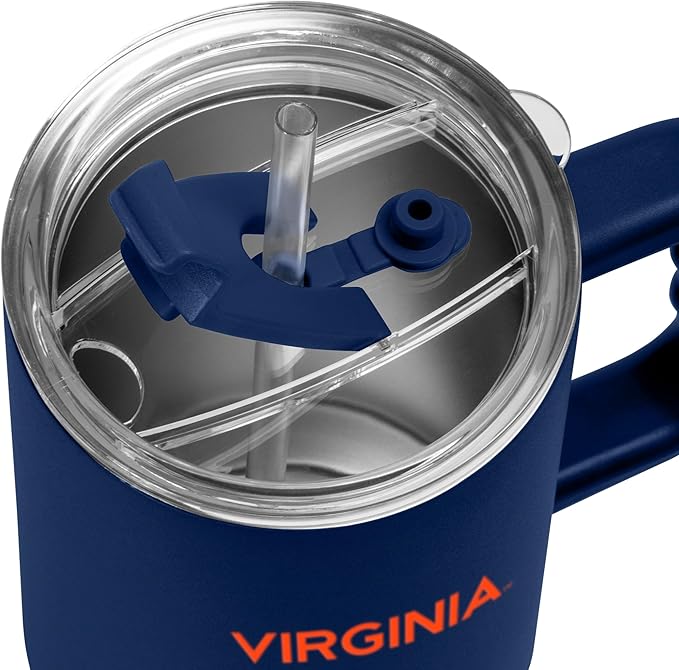 Logo Brands NCAA 40 oz Tumbler with Handle -Stainless Steel Insulated Travel Tumbler with Straw Lid – Powder Coated, Leak-Resistant, Keeps Drinks Hot/Cold – Great for Tailgating, or Everyday Use