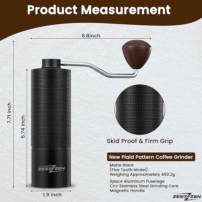 Manual Coffee Grinder with Precision Conical Burr – Adjustable Hand Coffee Grinder with Double Bearings – Stainless Steel Portable Coffee Mill for Espresso, French Press,Travel & Camping
