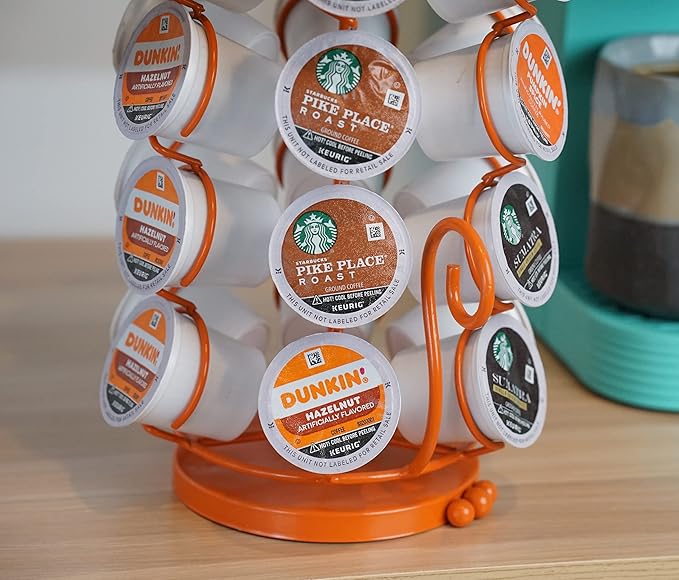 Made Easy Kit Carousel Coffee Pod Holder, Compatible with Keurig K-Pods K-Cups, Countertop Rack Storage Organizer, Metal Home and Kitchen Decor, Capsule Café Station Bar (Small, Black Rooster)