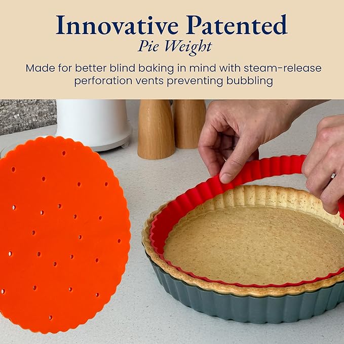 Classic All-in-One Tart Pan 9 Inch Removable Bottom Set with Patented Silicone Crust Shaper & Pie Weight - Quiche Baking Dish & Tart Molds for Baking Fruit Tarts, Pies & Quiches
