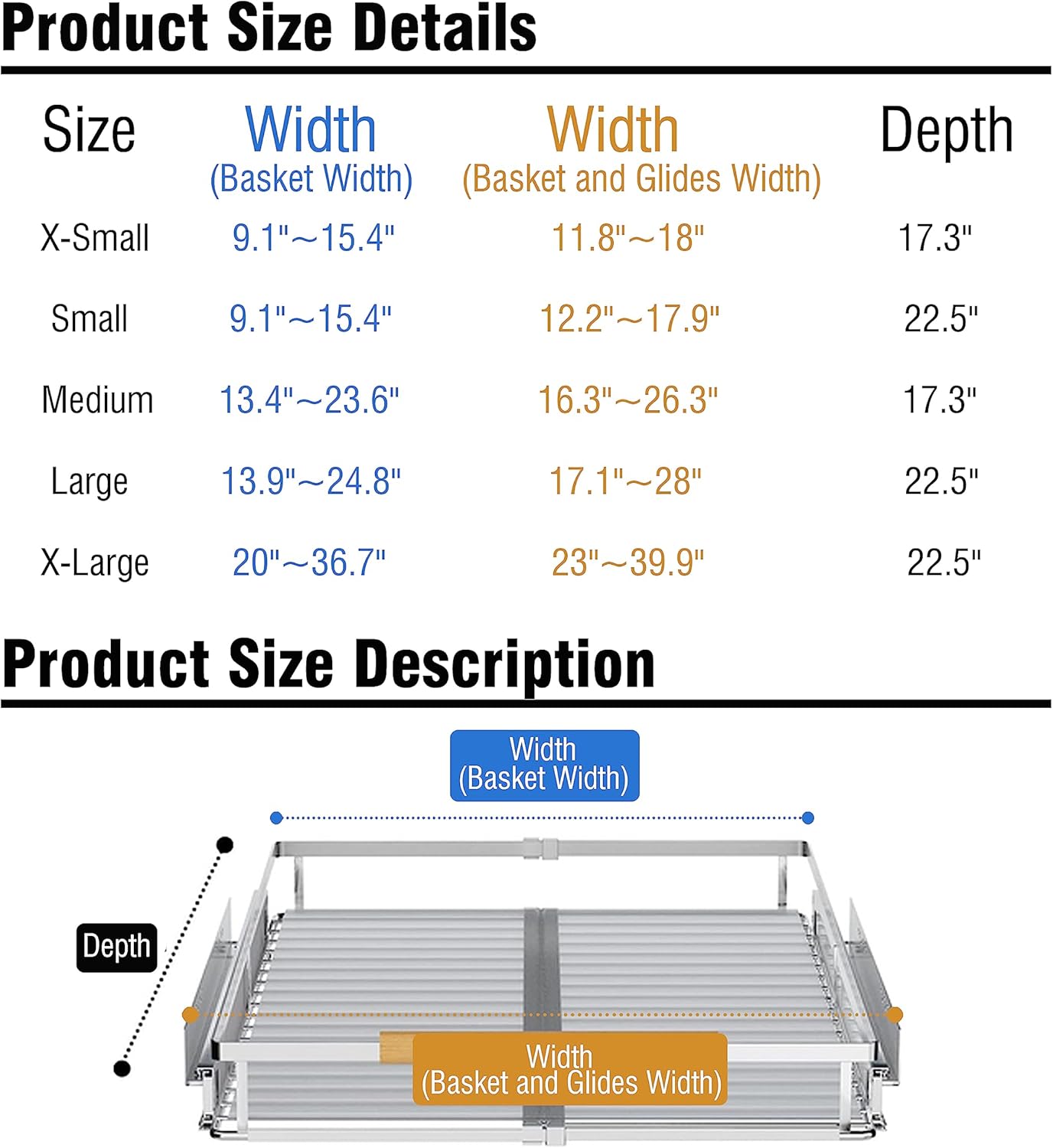 2Pack Expandable Pull Out Cabinet Organizer,11.8~18"W x 17"D Heavy Duty Slide Out Shelves Adjustable Height Cabinet Pull Out Shelves,Expandable Width Spice Rack Organizer for Kitchen Cabinet