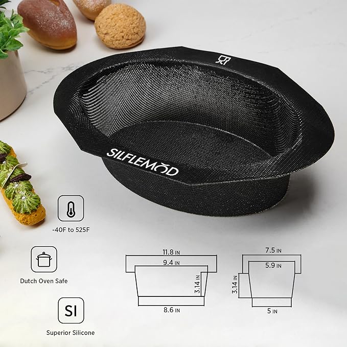 Silicone Peforated Sourdough Bread Bakling Mold - Perfect Oval Silicone Bread Sling for Dutch Oven - Cast Iron Pot Liner for Bread Baking