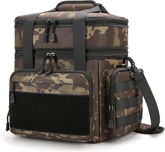 Gafetrey Tactical Lunch Box for Men, Insulated Bag Adult, Thermal Lunchbox Leakproof Waterproof Cooler Bag, Dual Compartment tote, Large Pail Work Office Camping Travel(Black Camo)