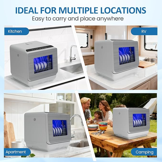 18" Compact Countertop Dishwasher with 6 Modes, Energy Star Portable Dishwasher with Dual Water Supply, 12H Delay Start, Dish Washer with Visible Door, Ideal for Small Homes, Dorms & RV