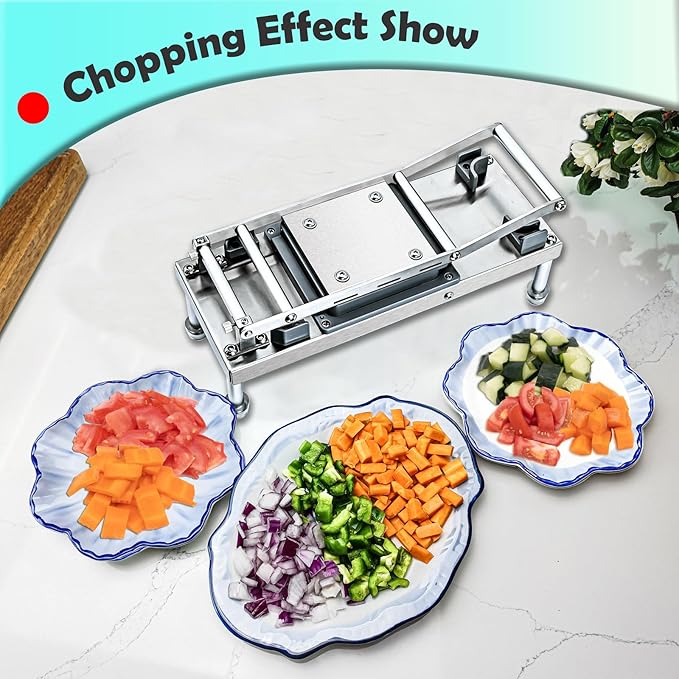 Stainless Steel Vegetable Chopper with 4 Blades - Pro Food Chopper with Container - Veggie Salad Onion Chopper - Potato Dicer - Tomato Cutter