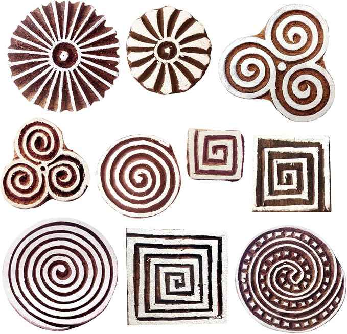 Royal Kraft Wooden Stamps – Mehndi Print Blocks (Set of 10) & Geometric Pattern Stamps (Set of 10) for Block Printing on Saree Border, Fabric, Textile, Clay, Pottery, Tattoo & DIY Crafts Bulk01_20