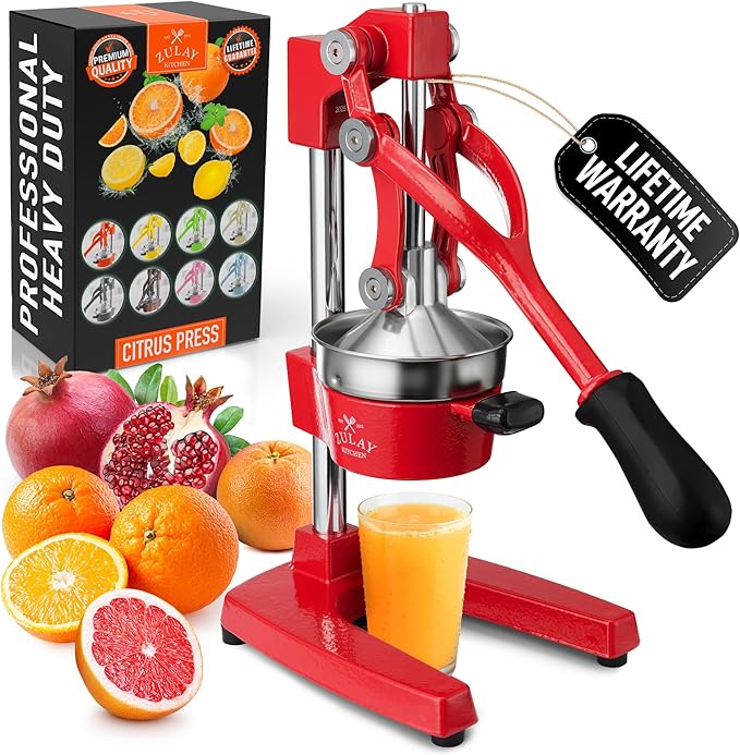 Zulay Kitchen Cast Iron Juicer - Heavy Duty Manual Juicer with Detachable Strainers for Easy Cleaning, Orange Juice Press for Citrus Fruits, Perfect for Bartenders, Juice Lovers & Health Enthusiasts
