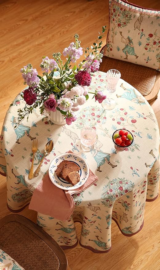 patdrea Designer Linen Beige Round Tablecloth,Vintage Italian Trees Pattern Table Cloth,Decoration Table Cover Cloth for Kitchen Dining Christmas,Tea Party,Thanksgiving,Diameter 67"-Tatiana a