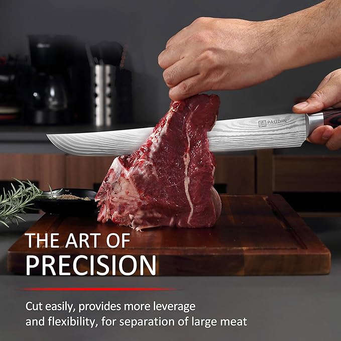 PAUDIN Carving Knife, 12 Inch Brisket Knife, Razor Sharp Edge Slicing Knife for Brisket Meat, Forged German High Carbon Stainless Steel, Ergonomic Handle Design