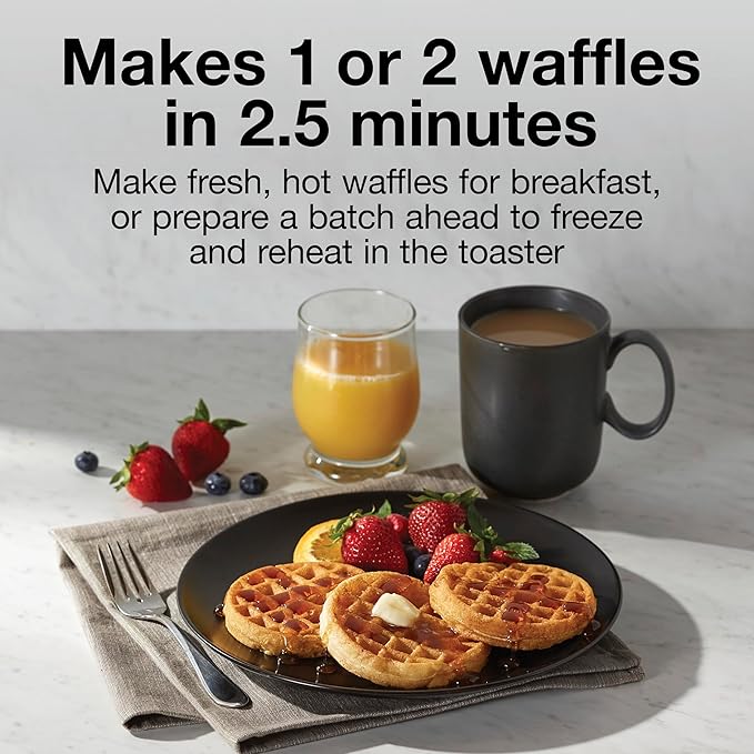 Proctor Silex Double Mini Waffle Maker Machine with 4” Round Non-stick Grids, Makes 2 Personalized Individual Breakfast Keto Chaffles and Hashbrowns, Compact, Black (26102)