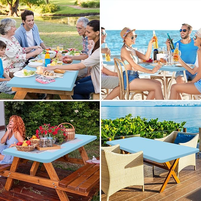 homing Rectangle Table Cloth Cover, Waterproof Polyester Elastic Fitted Tablecloth, Fits for 5 Foot Folding Tables, Washable Table Protector for Picnic, Camping, Outdoor (Light Blue, 30" x 60")