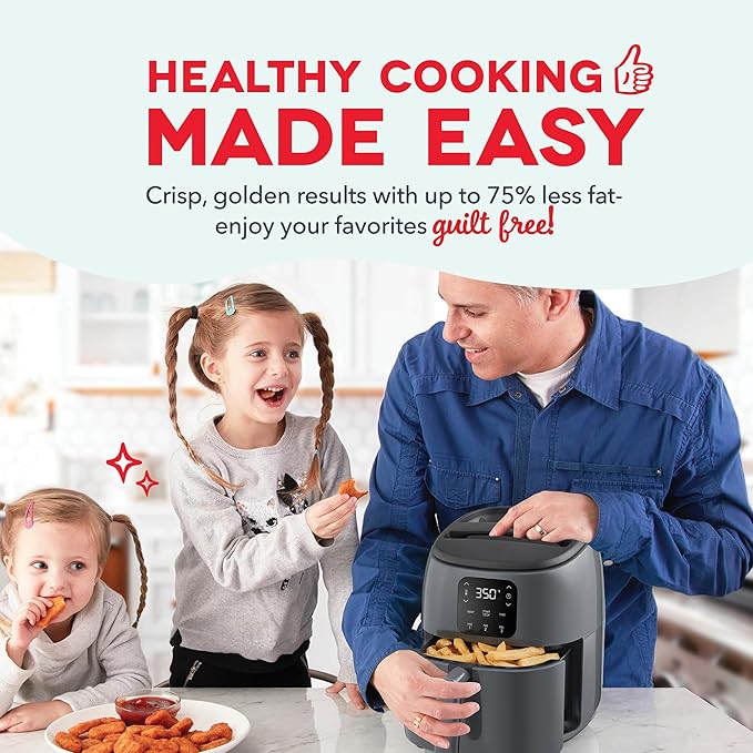 Dash Digital Tasti-Crisp™ Air Fryer - Compact Electric Digital Fryer With Auto Shut-Off Feature - Ideal for Small Spaces - AirCrisp® Technology - 2.6 Quarts - Cool Grey