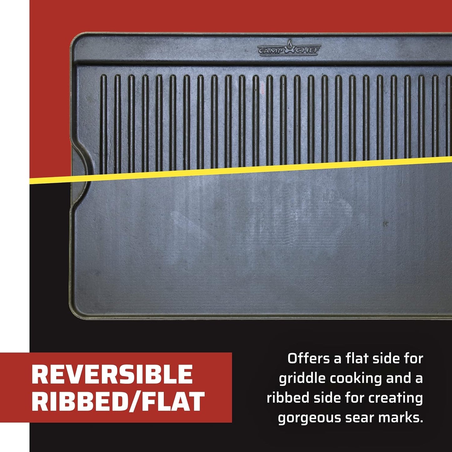 Camp Chef Reversible Griddle - Cast Iron Griddle for Outdoor Cooking & Camping Gear - 14" x 16"