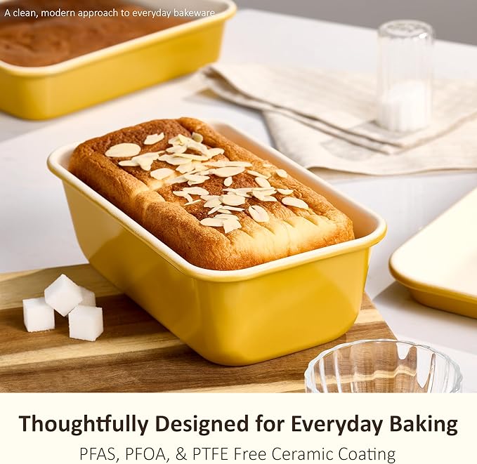 CAROTE 7-Piece Ceramic Baking Pans Set, Aluminized Steel Bakeware Sets, Toxin-Free Nonstick Stackable Oven Pans with Cookie Sheet, Muffin Pan, Loaf Pan, Roasting Pan, Cake Pans, Cooling Rack