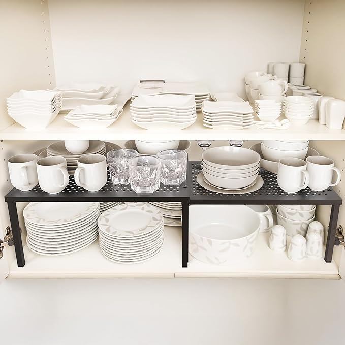Simple Houseware Expandable Stackable Cabinet and Counter Shelf Organizer with Steel Surface, 9" D x 12.75" W x 5.9" H, Bronze
